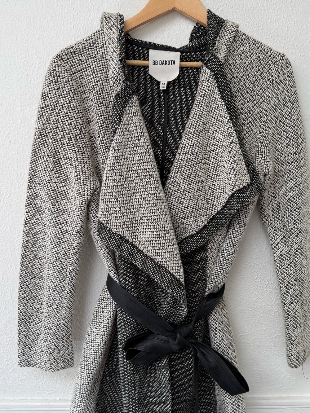 BB Dakota Black and White Textured Drape Cardigan Coat